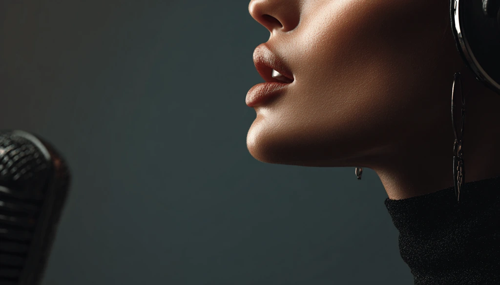 Tan woman warming up her Vocals