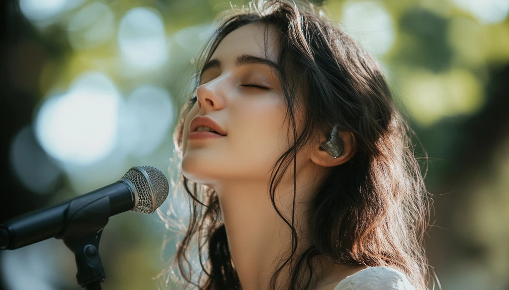 Girl singing into a mic. What is Plosive and how a pop filter helps.