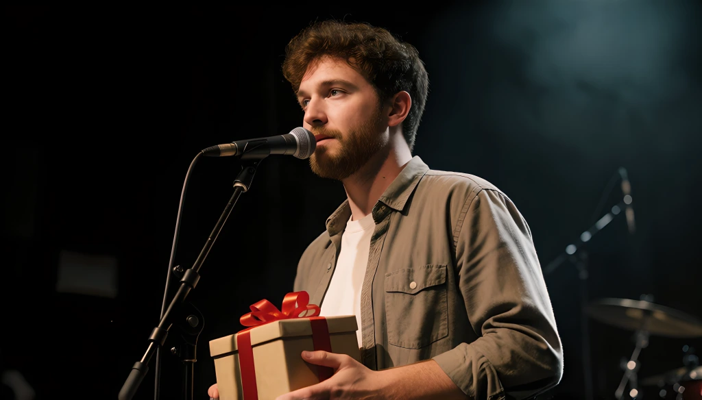 Best Gifts for Singers and Musicians - Man holding gift while singing